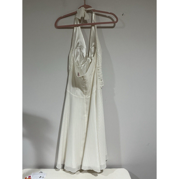 Womans Philip DeCaprio White With Gold Stripe Halter Fit N Flare Midi Dress 4 - Picture 2 of 9